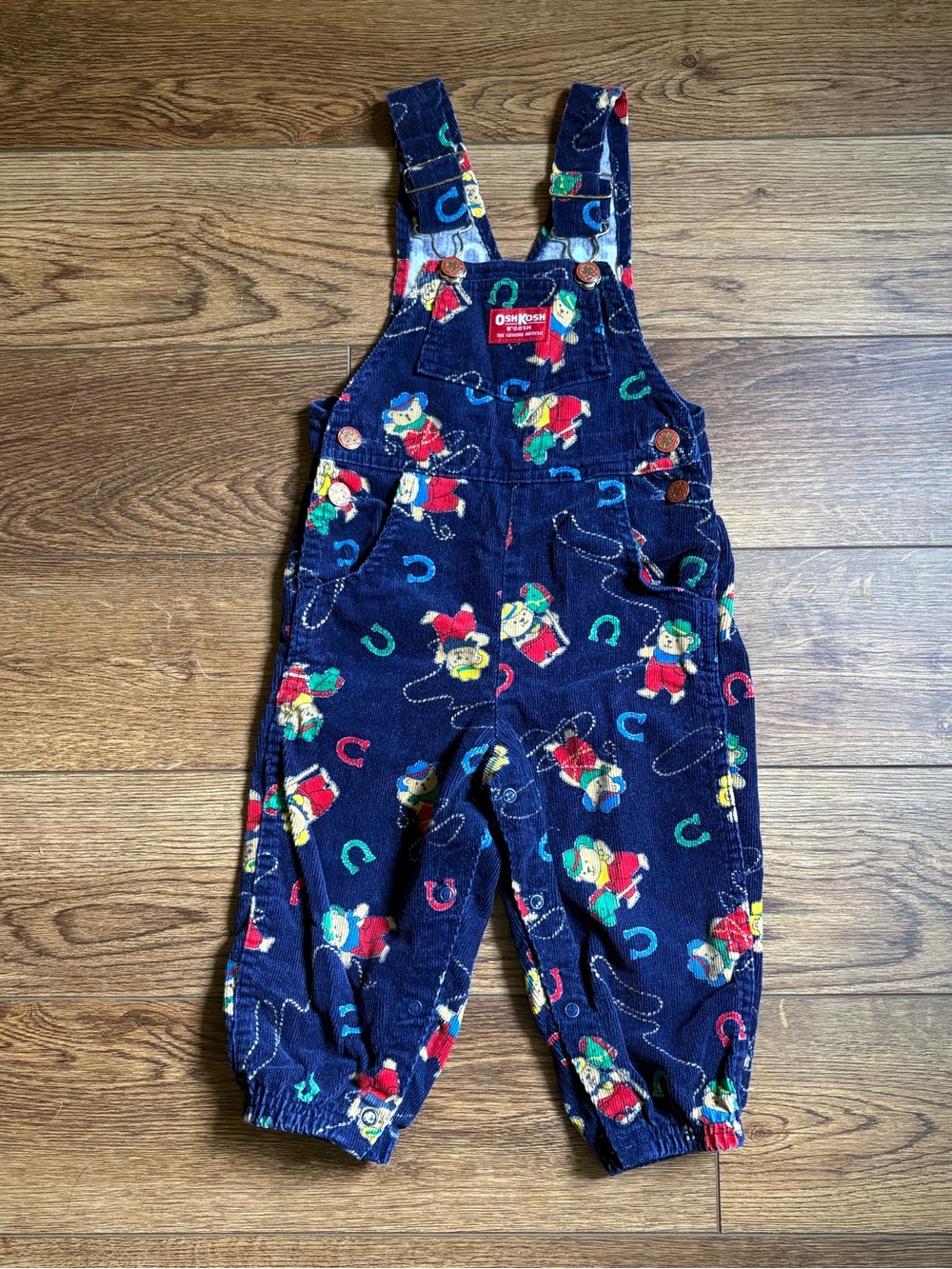 Vintage 90s OshKosh B'gosh Cowboy Bear Navy Corduroy Overalls 3T